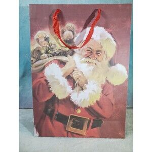 Santa Smiling with Sack of Toys Christmas Holiday Gift Bag 11" x 4" x 15"